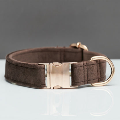 Multiple Colour Velvet Personalise Dog Collar Leash Set With Bow - Elorapets Elorapets Brown / XS j4e0kn-zs 0 Multiple Colour Velvet Personalise Dog Collar Leash Set With Bow