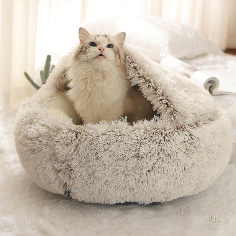 Plush Shell Pet Bed for Cats and Small Dogs - Elorapets Elorapets Coffee Plush / 60cm j4e0kn-zs 0 Plush Shell Pet Bed for Cats and Small Dogs