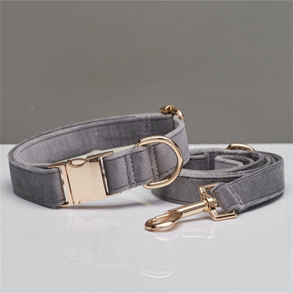 Multiple Colour Velvet Personalise Dog Collar Leash Set With Bow - Elorapets Elorapets Grey set / XS j4e0kn-zs 0 Multiple Colour Velvet Personalise Dog Collar Leash Set With Bow