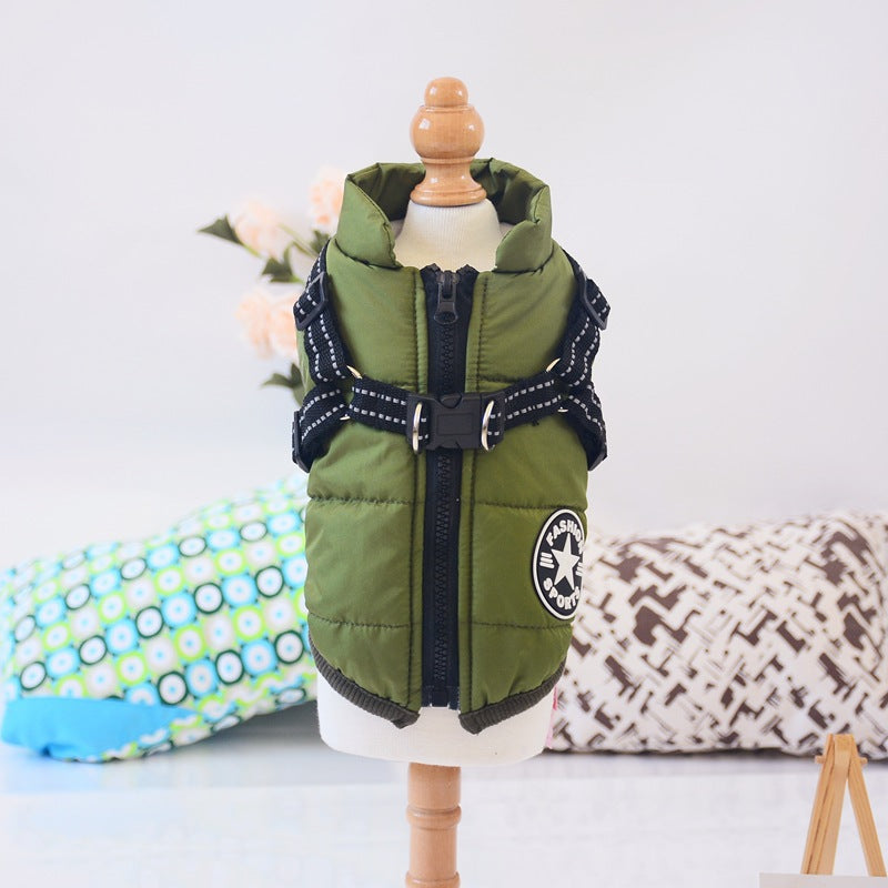 Waterproof Winter Dog Coat with Harness – Warm Dog Jacket - Elorapets Elorapets Army Green / XS j4e0kn-zs 0 Waterproof Winter Dog Coat with Harness – Warm Dog Jacket