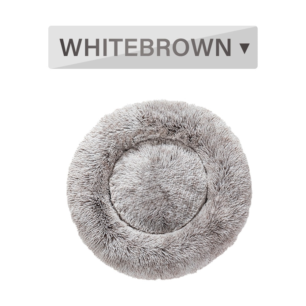 Fluffy Donut Dog Bed – Soft Plush Calming Pet Cushion - Elorapets Elorapets S / White Brown without zipper j4e0kn-zs 4 Fluffy Donut Dog Bed – Soft Plush Calming Pet Cushion