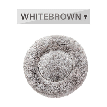 Fluffy Donut Dog Bed – Soft Plush Calming Pet Cushion - Elorapets Elorapets S / White Brown without zipper j4e0kn-zs 4 Fluffy Donut Dog Bed – Soft Plush Calming Pet Cushion