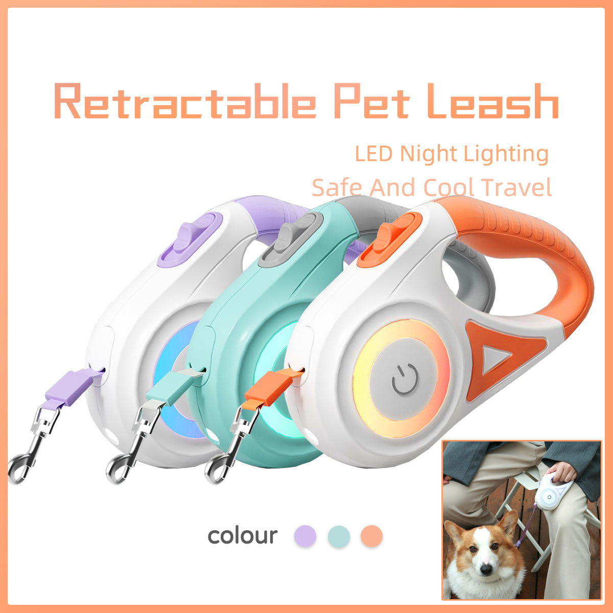 Retractable Dog Leash with LED Light – Automatic Traction Lead - Elorapets Elorapets Purple 3M / Single traction rope j4e0kn-zs 0 Retractable Dog Leash with LED Light – Automatic Traction Lead