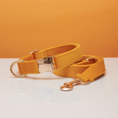 Multiple Colour Velvet Personalise Dog Collar Leash Set With Bow - Elorapets Elorapets Yellow set / XS j4e0kn-zs 0 Multiple Colour Velvet Personalise Dog Collar Leash Set With Bow