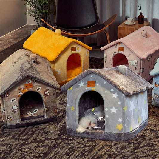 Foldable Winter Pet House – Warm Enclosed Cat & Dog Bed - Elorapets Elorapets Yellow omelette / Small j4e0kn-zs 0 Foldable Winter Pet House – Warm Enclosed Cat & Dog Bed