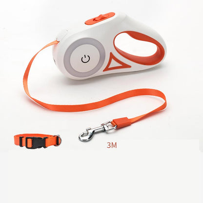 Retractable Dog Leash with LED Light – Automatic Traction Lead - Elorapets Elorapets Orange 3M / Tow rope and small collar j4e0kn-zs 0 Retractable Dog Leash with LED Light – Automatic Traction Lead