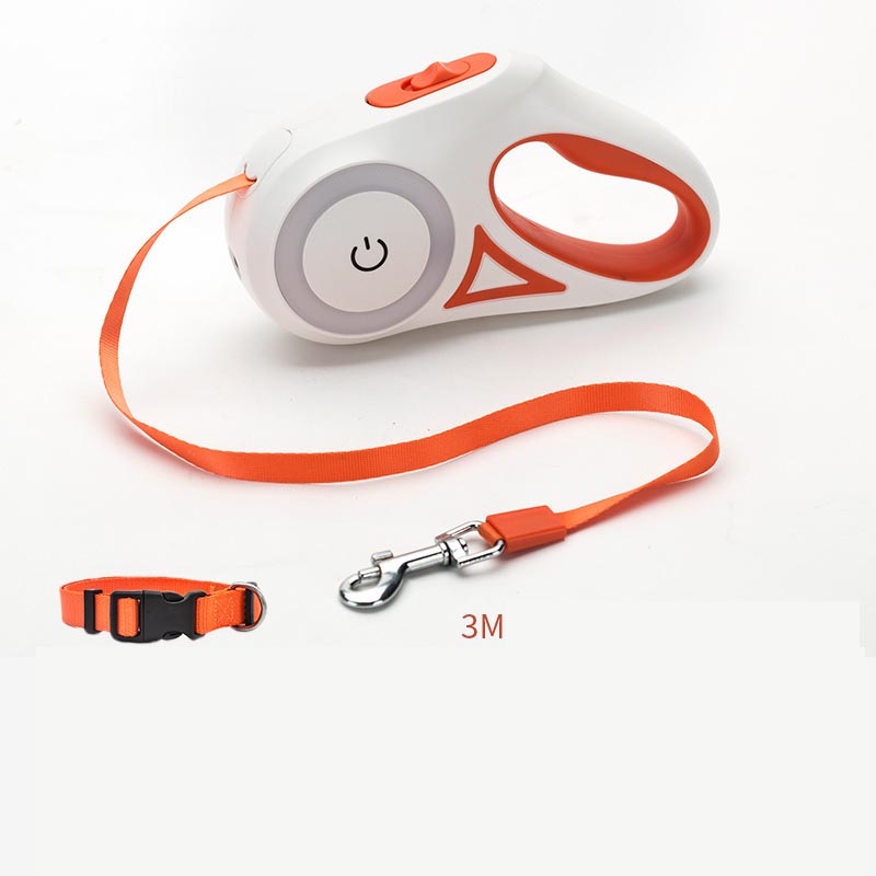 Retractable Dog Leash with LED Light – Automatic Traction Lead - Elorapets Elorapets Orange 3M / Tow rope and small collar j4e0kn-zs 0 Retractable Dog Leash with LED Light – Automatic Traction Lead