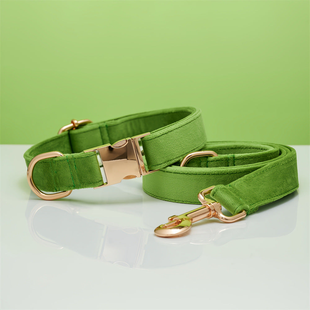 Multiple Colour Velvet Personalise Dog Collar Leash Set With Bow - Elorapets Elorapets Green set / XS j4e0kn-zs 0 Multiple Colour Velvet Personalise Dog Collar Leash Set With Bow