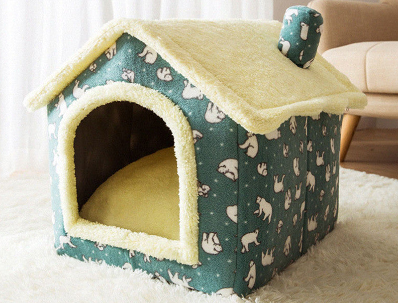 Foldable Winter Pet House – Warm Enclosed Cat & Dog Bed - Elorapets Elorapets Green bear den / Large j4e0kn-zs 0 Foldable Winter Pet House – Warm Enclosed Cat & Dog Bed