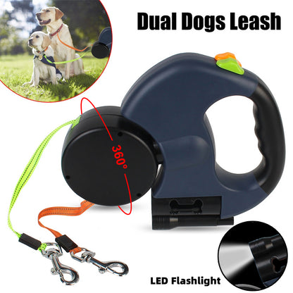 Reflective Retractable Dual Dog Leash – 360° Swivel with Light - Elorapets Elorapets Black / 3 M j4e0kn-zs 0 Reflective Retractable Dual Dog Leash – 360° Swivel with Light