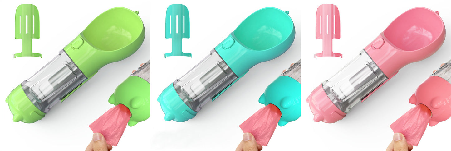3-in-1 Portable Dog Water Bottle – Feeder & Waste Bag Dispenser - Elorapets Elorapets Green blue pink / 300ml j4e0kn-zs 0 3-in-1 Portable Dog Water Bottle – Feeder & Waste Bag Dispenser