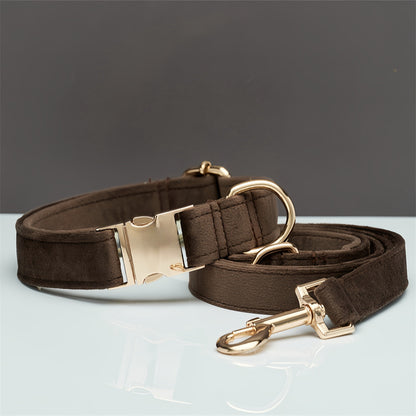 Multiple Colour Velvet Personalise Dog Collar Leash Set With Bow - Elorapets Elorapets Brown set / XS j4e0kn-zs 0 Multiple Colour Velvet Personalise Dog Collar Leash Set With Bow