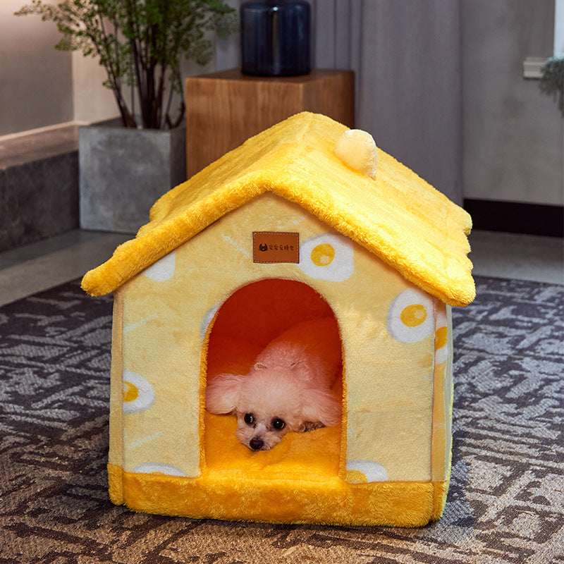 Foldable Winter Pet House – Warm Enclosed Cat & Dog Bed - Elorapets Elorapets Yellow omelette / Small j4e0kn-zs 0 Foldable Winter Pet House – Warm Enclosed Cat & Dog Bed