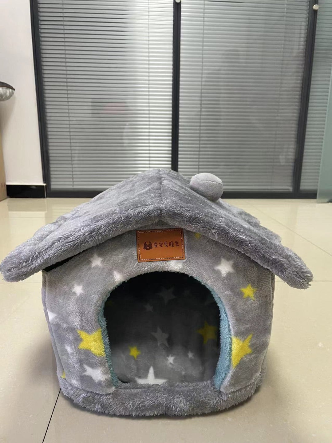 Foldable Winter Pet House – Warm Enclosed Cat & Dog Bed - Elorapets Elorapets Grey stars Blue / Large j4e0kn-zs 0 Foldable Winter Pet House – Warm Enclosed Cat & Dog Bed