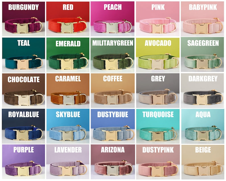 Multiple Colour Velvet Personalise Dog Collar Leash Set With Bow - Elorapets Elorapets Brown / XS j4e0kn-zs 0 Multiple Colour Velvet Personalise Dog Collar Leash Set With Bow