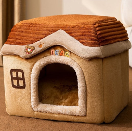 Foldable Winter Pet House – Warm Enclosed Cat & Dog Bed - Elorapets Elorapets Brown Bear Castle / Large j4e0kn-zs 0 Foldable Winter Pet House – Warm Enclosed Cat & Dog Bed