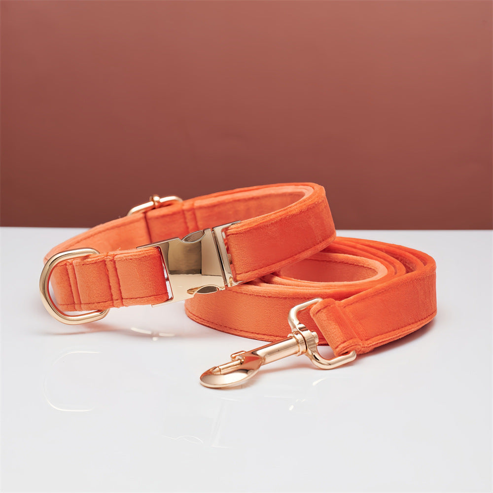 Multiple Colour Velvet Personalise Dog Collar Leash Set With Bow - Elorapets Elorapets Orange set / XS j4e0kn-zs 0 Multiple Colour Velvet Personalise Dog Collar Leash Set With Bow